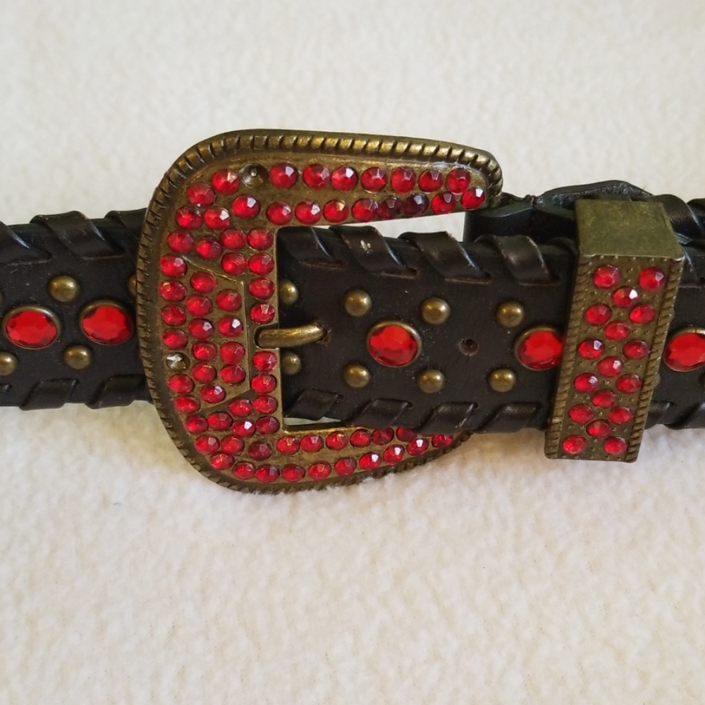 Brown belt with red rhinestones